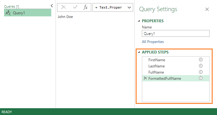 'APPLIED STEPS shows detailed steps'