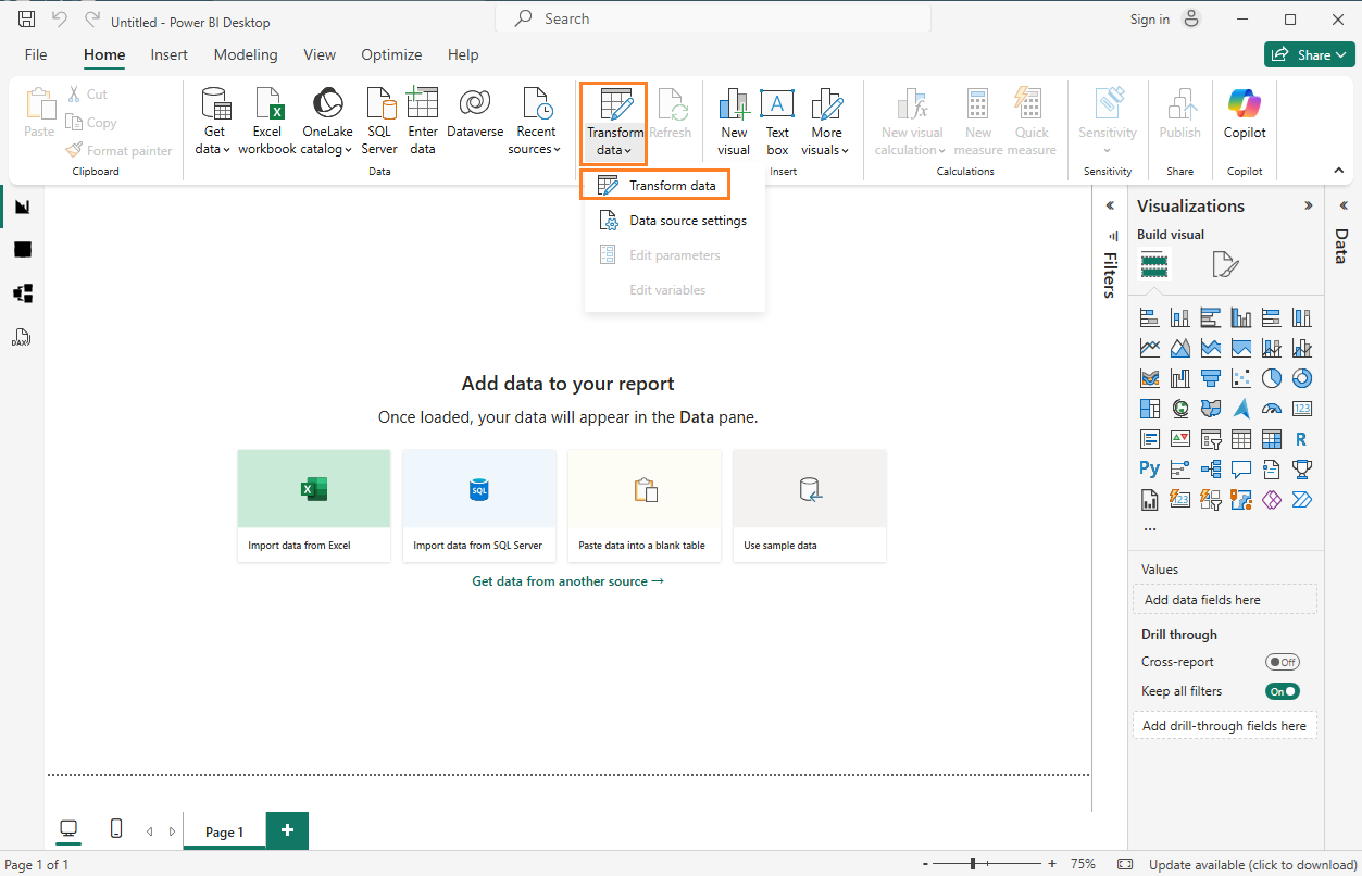 Launch Power Query Editor in PowerBI